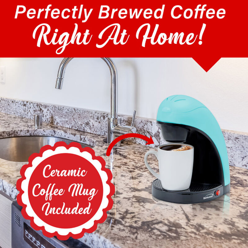 Brentwood Single Serve Coffee Maker with Porcelain Mug in Blue