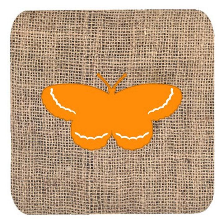 Caroline's Treasures BB1040-BL-OR-FC Butterfly Burlap and Orange Foam Coasters (Set of 4), 3.5 H x 3.5 W, Multicolor