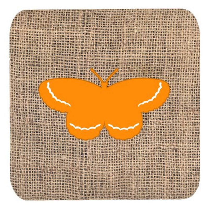 Caroline's Treasures BB1040-BL-OR-FC Butterfly Burlap and Orange Foam Coasters (Set of 4), 3.5 H x 3.5 W, Multicolor