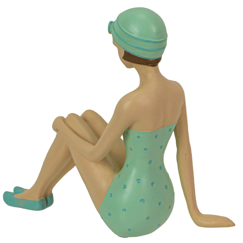 Vintage Bathing Beauty Beach Girl Teal and Blue Polka Dot Swimsuit Statue image number 2