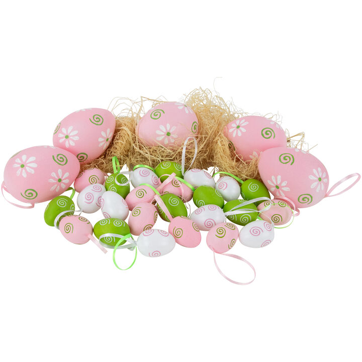 29ct Pastel Pink  Green and White Spring Easter Egg Ornaments 3.25"