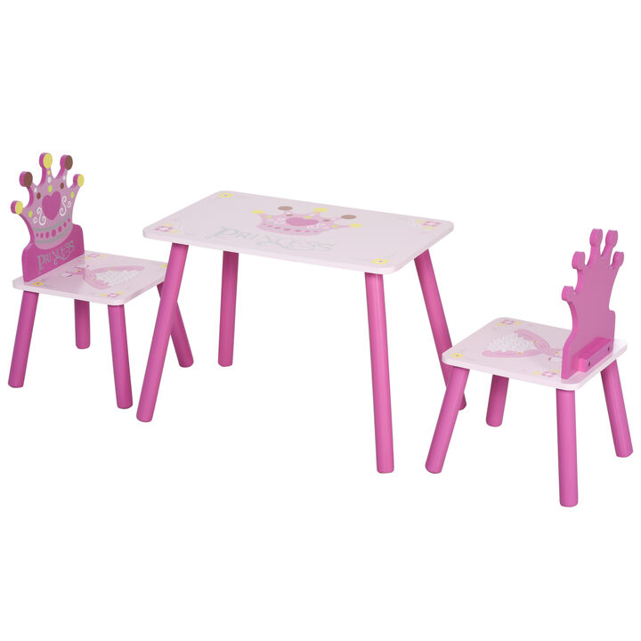 Triple Piece Collection Children's Wood Table Seat with Crown Pattern