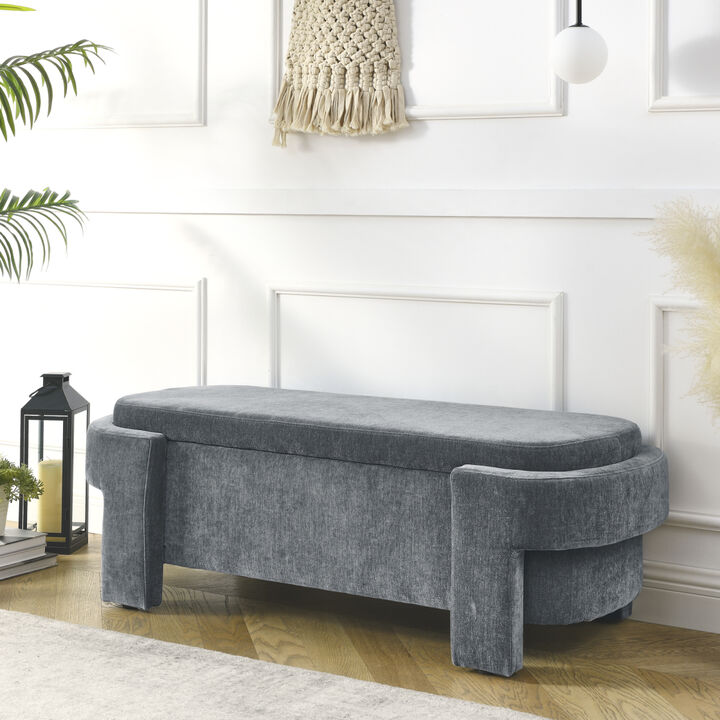 Chenille Upholstered Bench with Large Storage Space for the Living Room, Entryway and Bedroom,Grey,( 51.5"x20.5"x17" )
