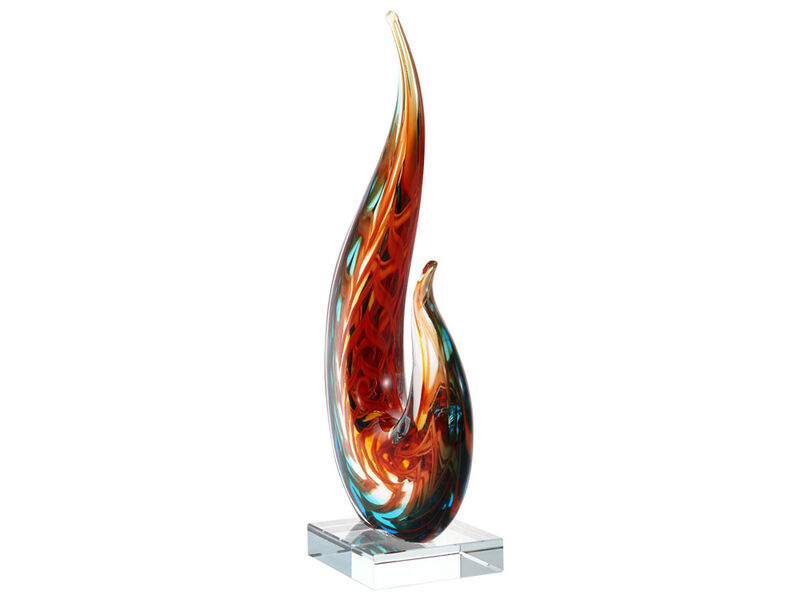 Hand Blown Flame Sommerso Art Glass Sculpture