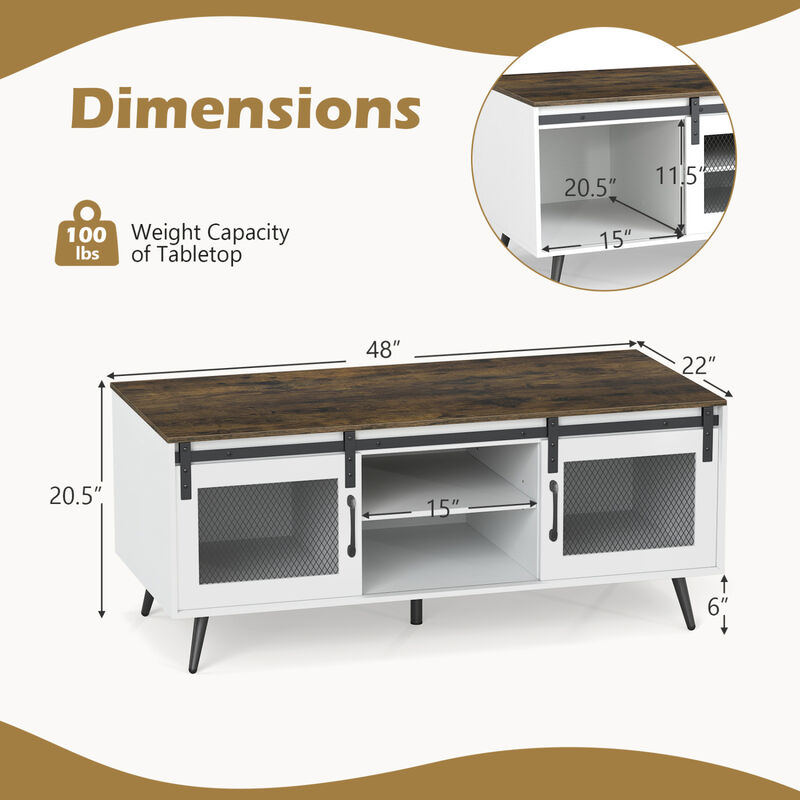 Farmhouse Coffee Table with Sliding Doors Rectangular with Adjustable Shelf-Rustic Brown image number 2