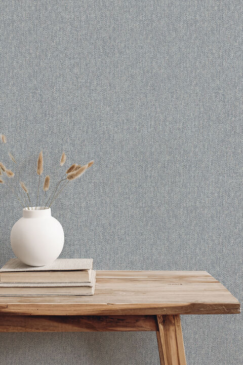 Herringbone Blue Tweed Wallpaper