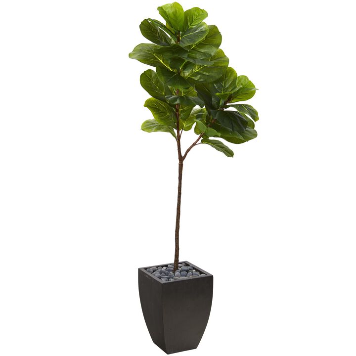 Hivvago 5.5 Feet Fiddle Leaf Artificial Tree in Black Planter (Real Touch)
