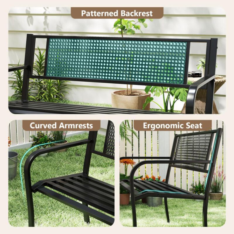 Hivvago 50 Inches Garden Bench with Patterned Backrest and Curved Armrests