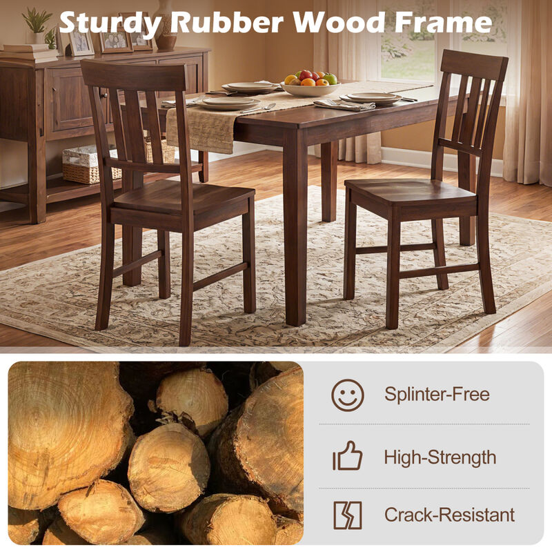 Set of 4 Dining Room Chairs with Rubber Wood Frame and Slat Backrest image number 5