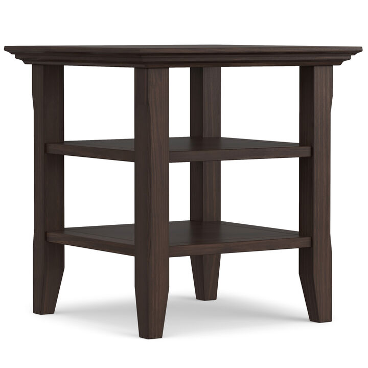 Acadian SOLID WOOD 19 inch Wide Square Transitional End Table in Warm Walnut Brown