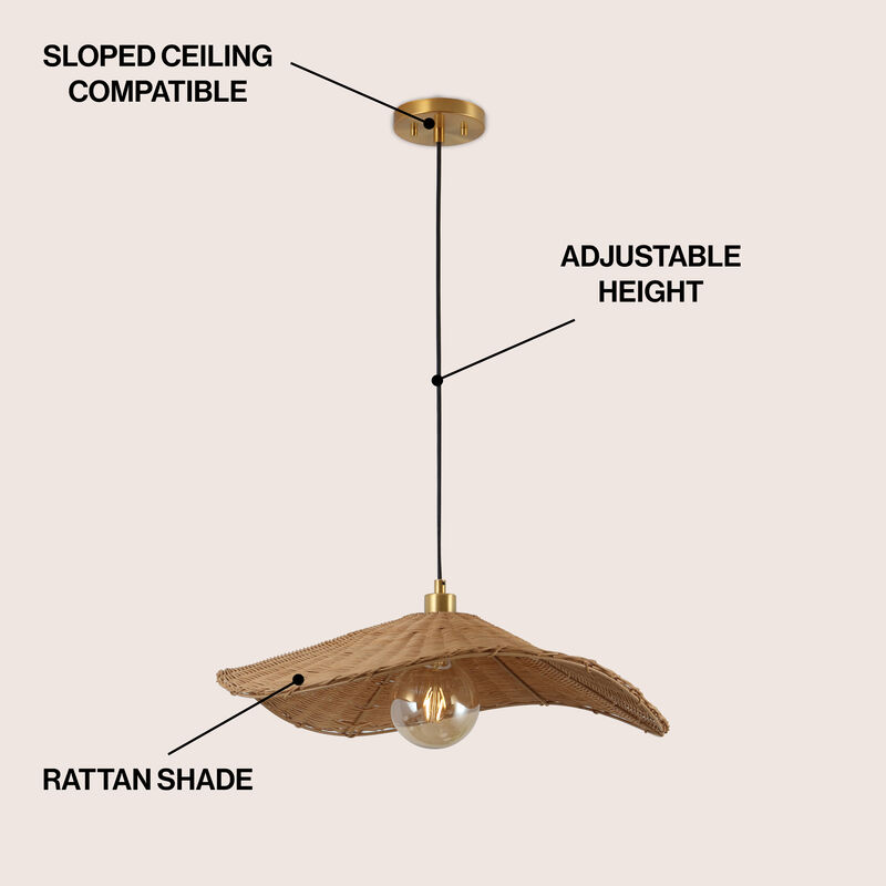 Miko 24.5" Modern Coastal Organic Curve Rattan LED Pendant