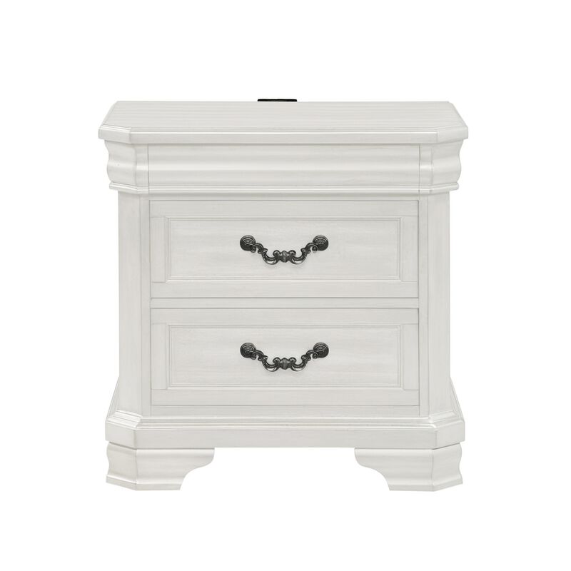 Lynda Nightstand, 2 Drawers Metal Handles, White Acacia Wood 27 Inch
