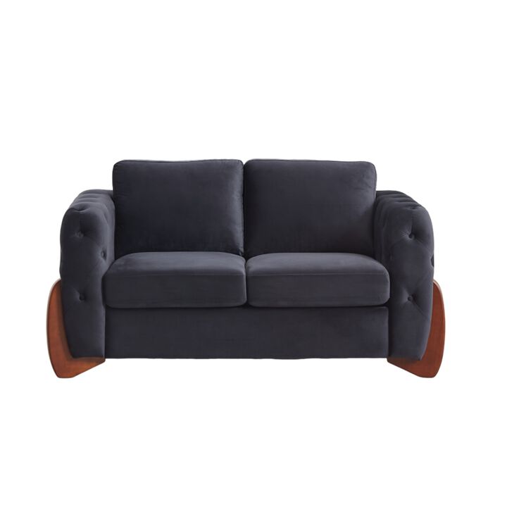 Zagrek Mid‑Century Modern Button Tufted Velvet Loveseat