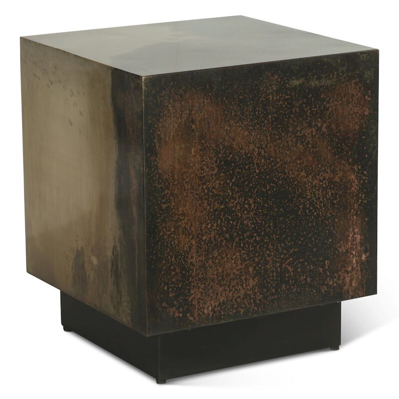 World Interiors St. George Square Side Table in Oxidized Copper