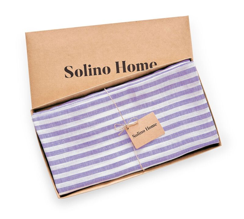 Solino Home 100% Pure Linen Round Tablecloth - Amalfi Stripe.