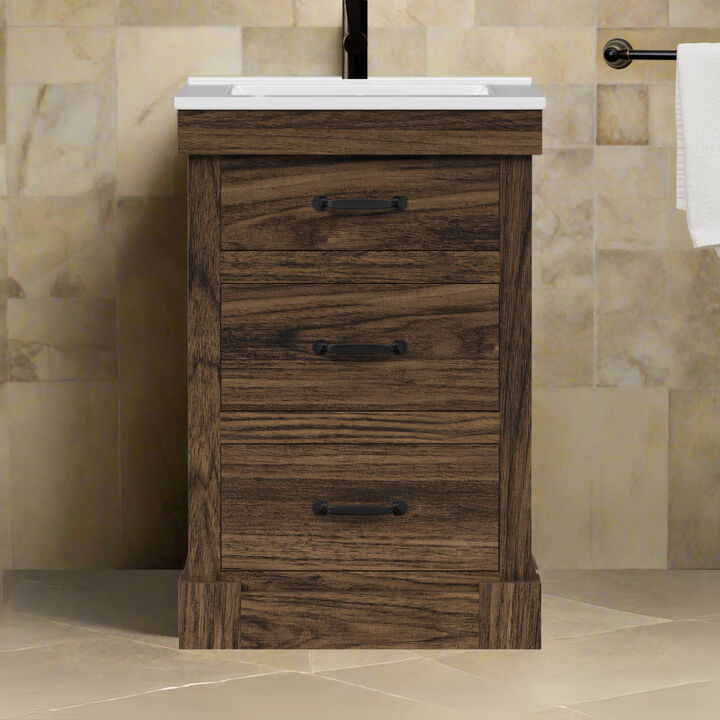 Donovan 24" Single Bathroom Vanity with Two Drawers, Walnut