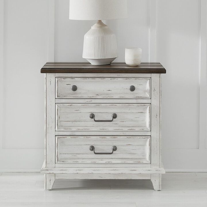 Liberty Furniture 3 Drawer  Nightstand with AC USB Charging Station Cottage , White & Tobacco Wood