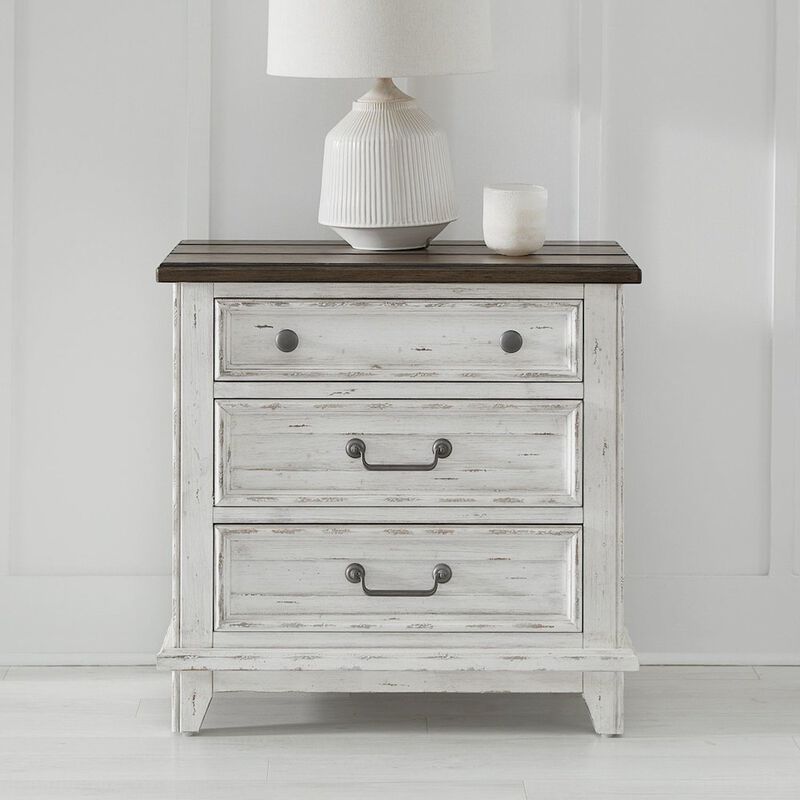 Liberty Furniture 3 Drawer  Nightstand with AC USB Charging Station Cottage , White & Tobacco Wood image number 1