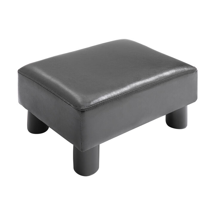 HOMCOM Ottoman Foot Rest, Small Foot Stool with Faux Leather Upholstery, Rectangular Ottoman Footrest with Padded Foam Seat and Plastic Legs, Bright Black
