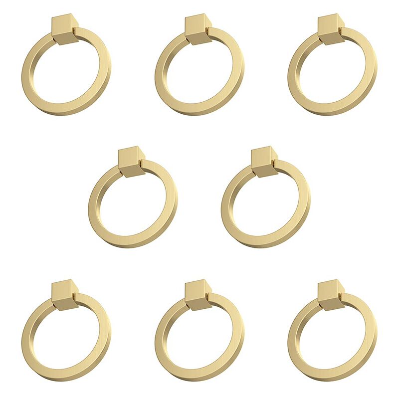 RZDEAL 8Pcs 2.0"" x 1-7/8"" Solid Brasss Pulls for Dresser Drawer Ring Pulls Furniture Hardware Brushed Gold Wardrobe Door Handl