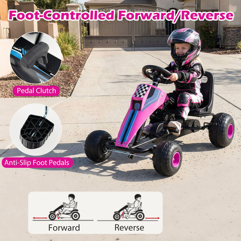 Kids 4 Wheel Pedal Go Kart with Steering Wheel and Safe Handbrake for Backyard image number 7
