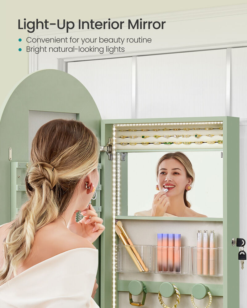 Door Mounted Wide Jewelry Cabinet with LED Lights Storage Mirror image number 4