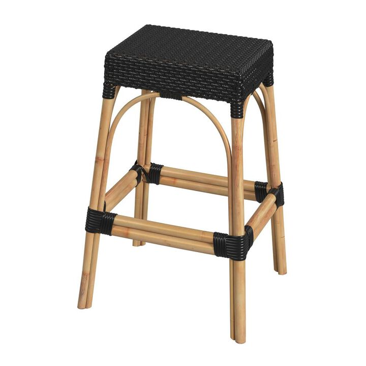 Butler Specialty Robias Rectangular Rattan 30 Bar Stool, Black