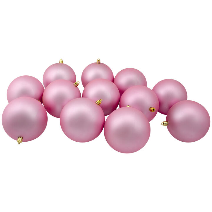 12ct Matte Bubblegum Pink Shatterproof Christmas Ball Ornaments 4" (100mm)