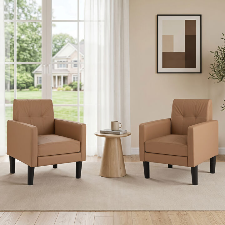 Set of 2 PU Leather Accent Chairs with Removable Cushions for Living Room