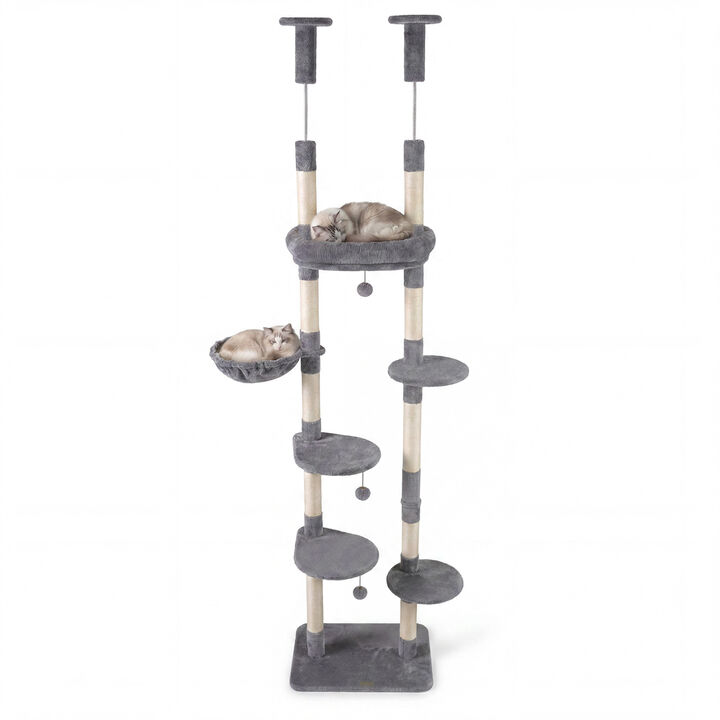 6 Tier Floor to Ceiling Cat Tree with Plush Bed and Sisal Scratching Posts