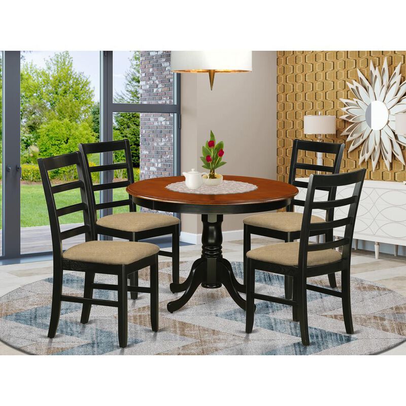 5 Pc set with a Kitchen Table and 4 Linen Dinette Chairs in Black and Cherry