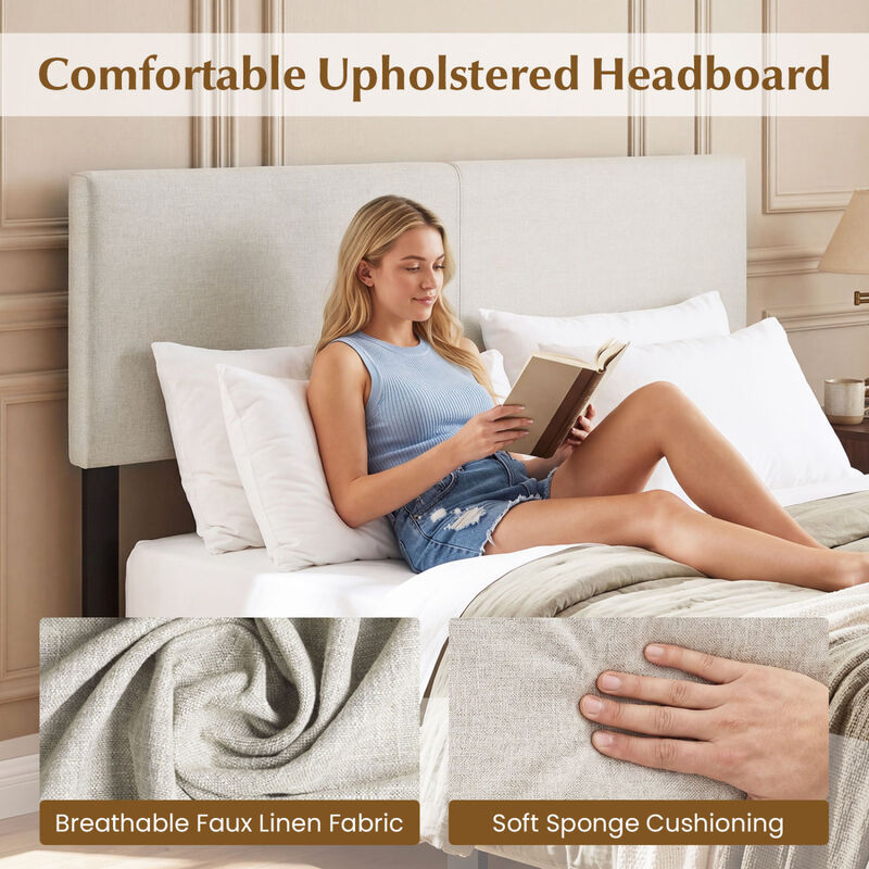 Queen Full Size Upholstered Headboard with Vertical Quilted Linen Fabric image number 3
