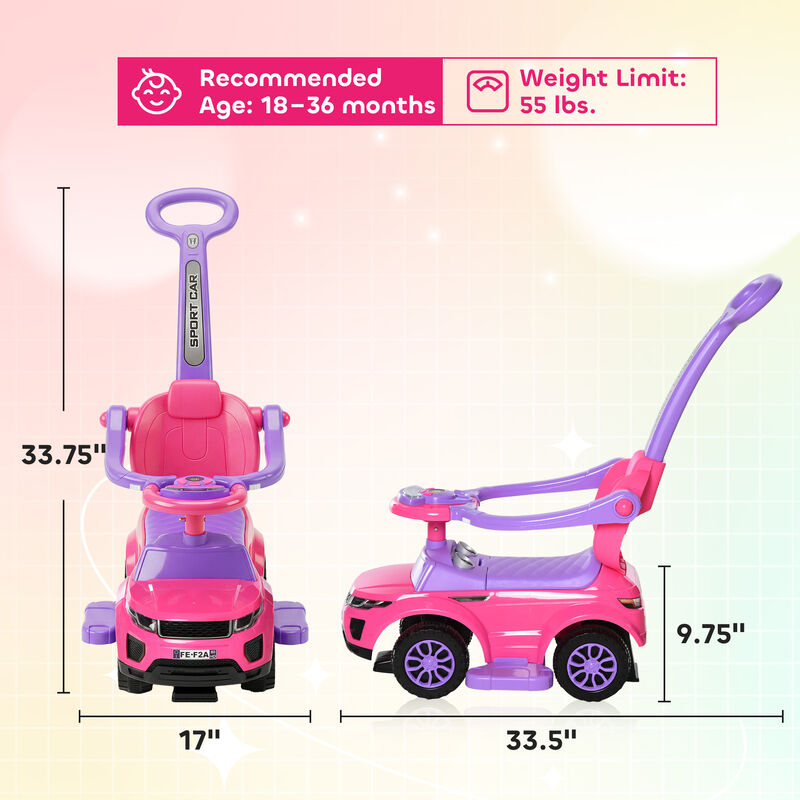 BreeBe 3 In 1 Push Cars for Toddlers Kid Ride on Push Car Stroller Sliding Car with Horn Music Light Function Secure Bar Ride on Toy image number 2