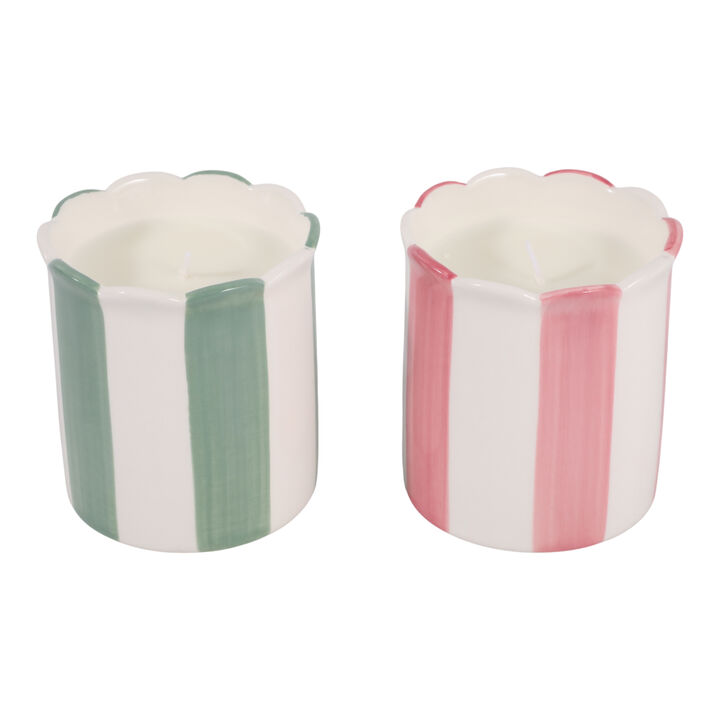 S/2 4" 7 Oz Coconut Goji Orange Stripe Candles, Mu