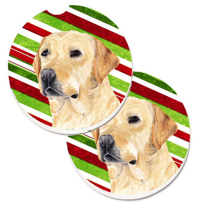 Caroline's Treasures Labrador Candy Cane Holiday Christmas Set of 2 Cup Holder Car Coasters SC9336CARC, 2.56, Multicolor