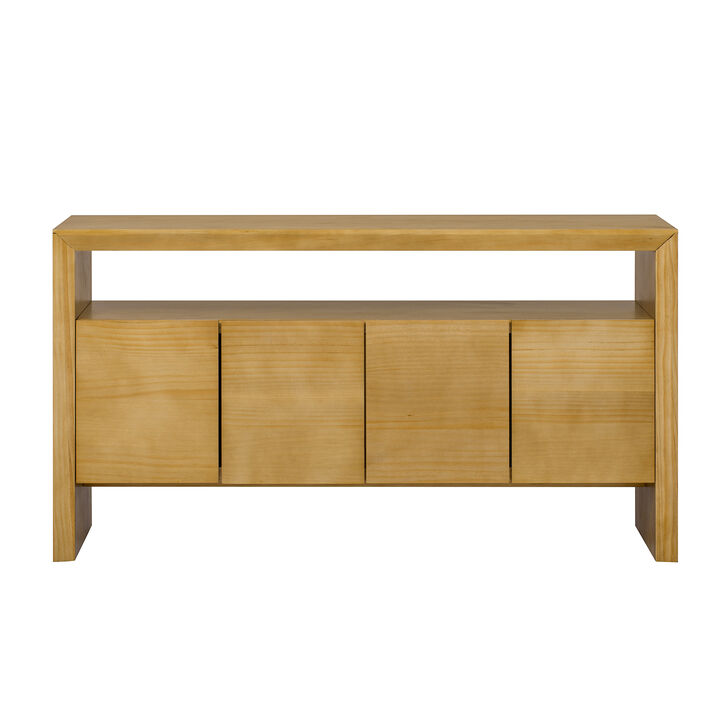 Merax Modern Minimalist Solid Wood Veneer Sideboard with Open Shelf