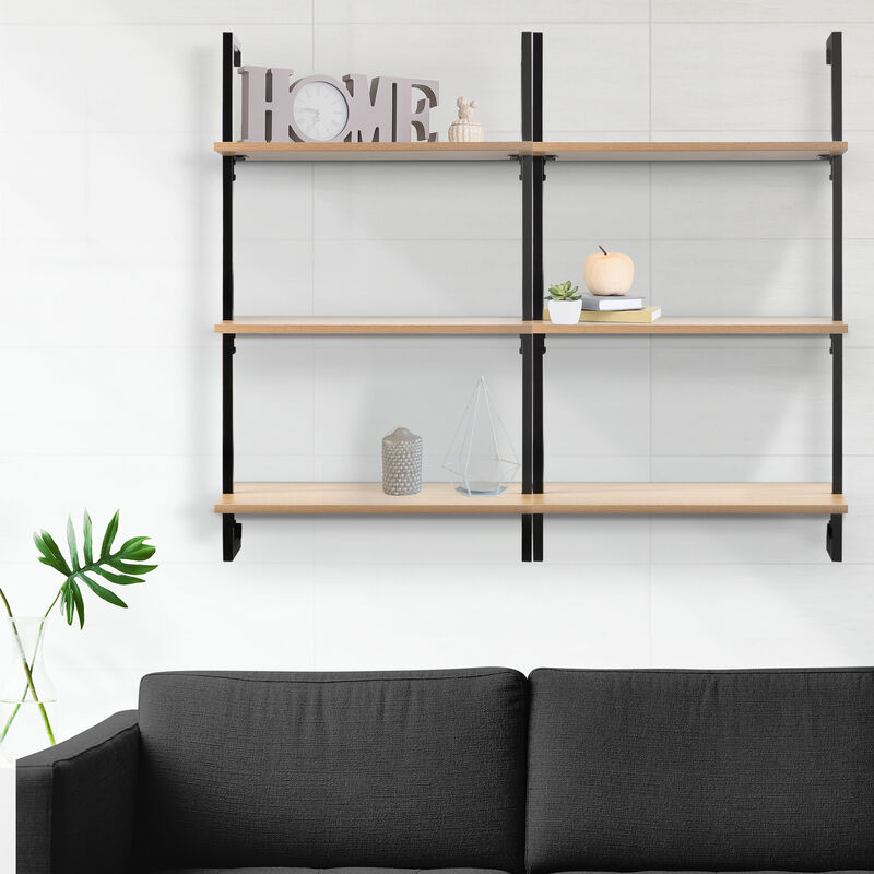 Madera  Industrial 3-Shelf Wood Wall-Mounted Open Ladder Bookcase