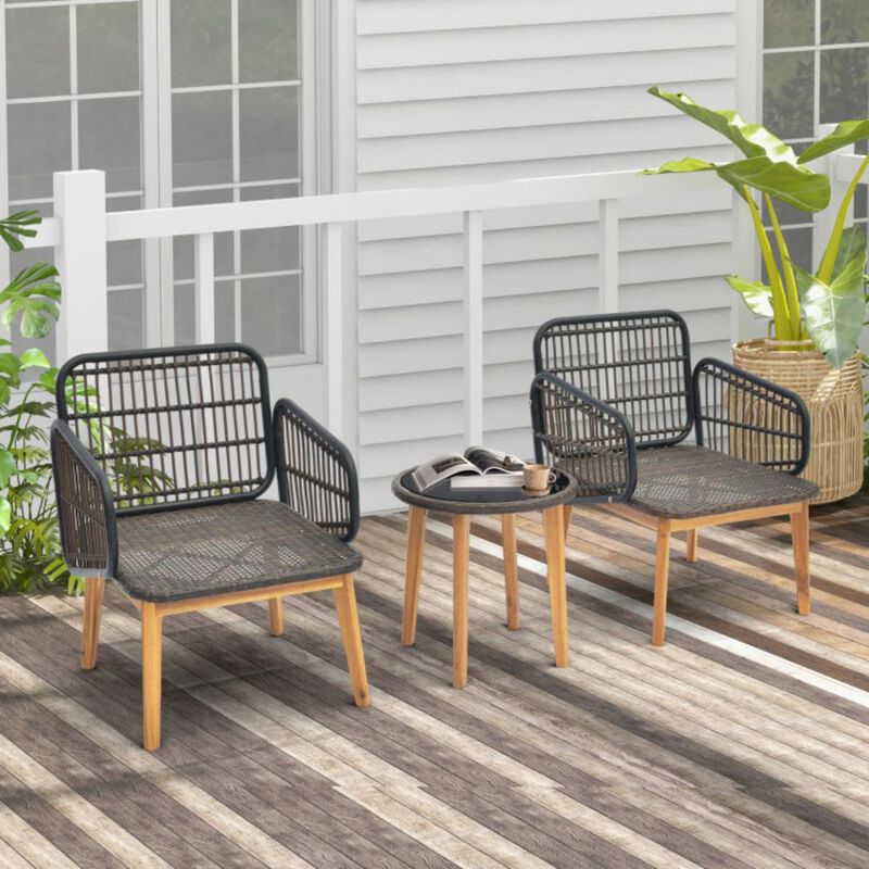 Hivvago 3 Pieces Patio Furniture Set with Cushioned Chairs and Tempered Glass Side Table