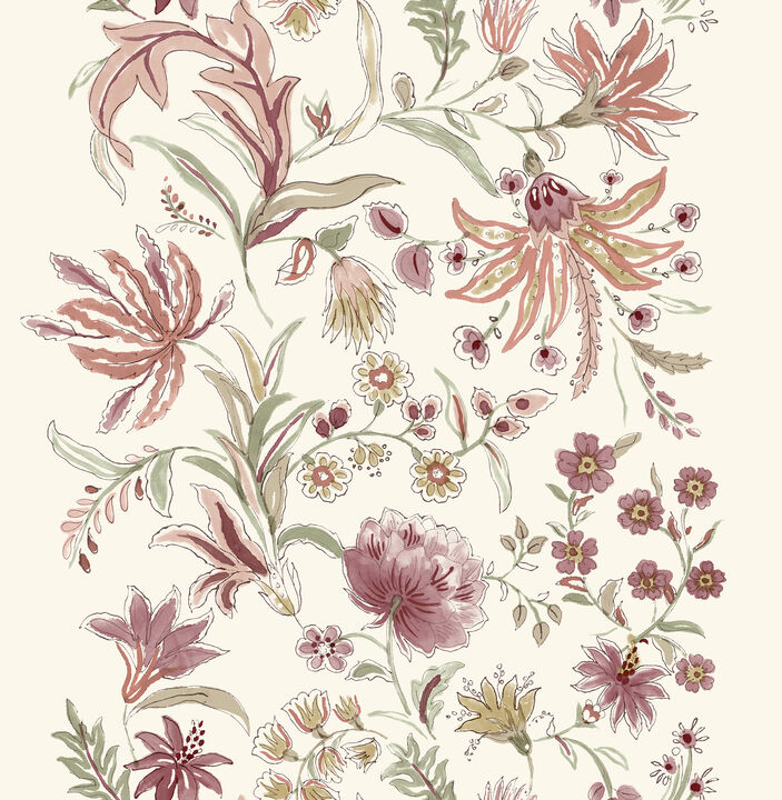 Teonna Raspberry Floral Stripe Wallpaper