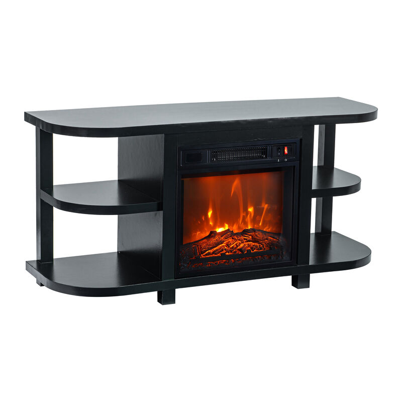 48" TV Stand with 18" Insert Electric Fireplace and Open Storage Shelves Media Console for TVs up to 55"