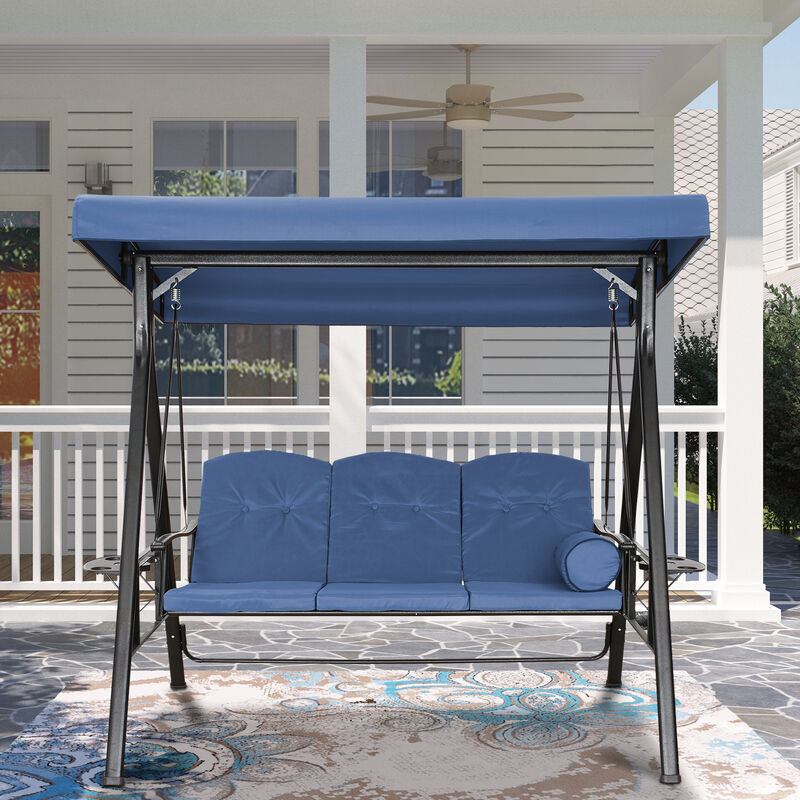 MONDAWE Three Person Porch Patio Swing Chair with Adjustable Canopy & Trays