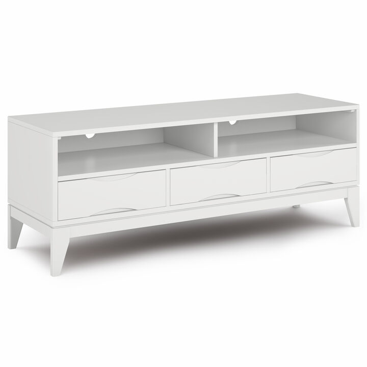 Harper SOLID HARDWOOD 60 inch Wide Mid Century Modern TV Media Stand in White For TVs up to 65 inches