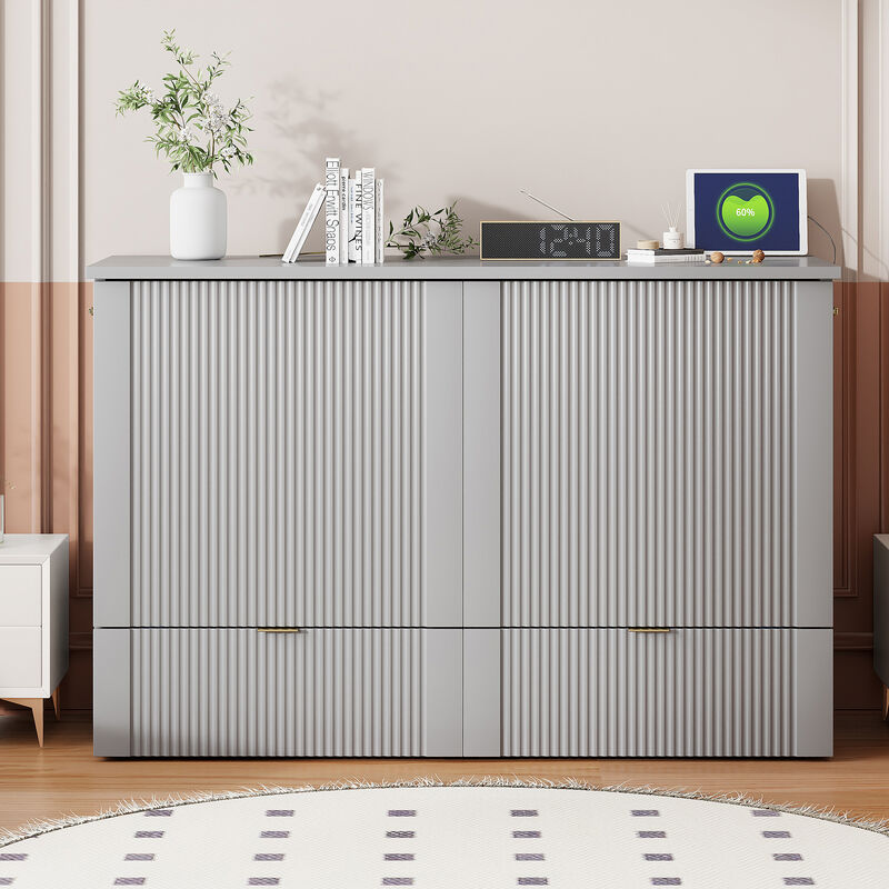 Whisen Clever Design Full Size Murphy Bed, Folded into a Cabinet with Drawer and USB Ports