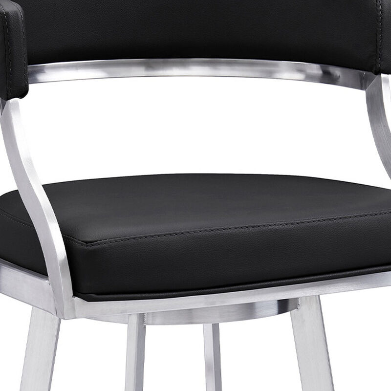 Hivvago 30 Inch Black And Silver Faux Leather And Iron Swivel Low Back Bar Height Bar Chair
