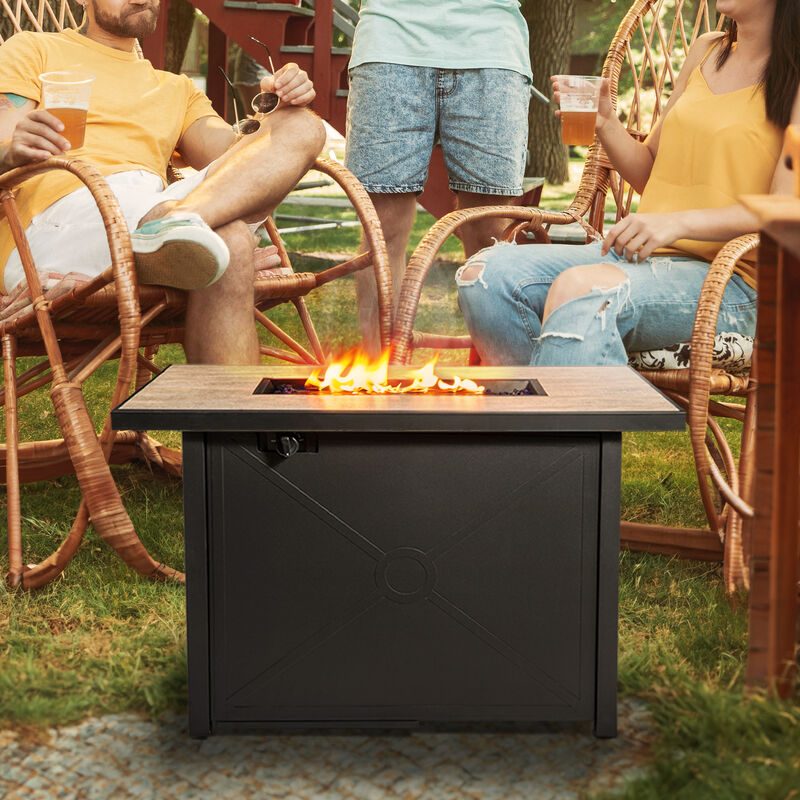 Outdoor Propane Gas Fire Pit Table with a Metal Base, Black/Stone image number 1