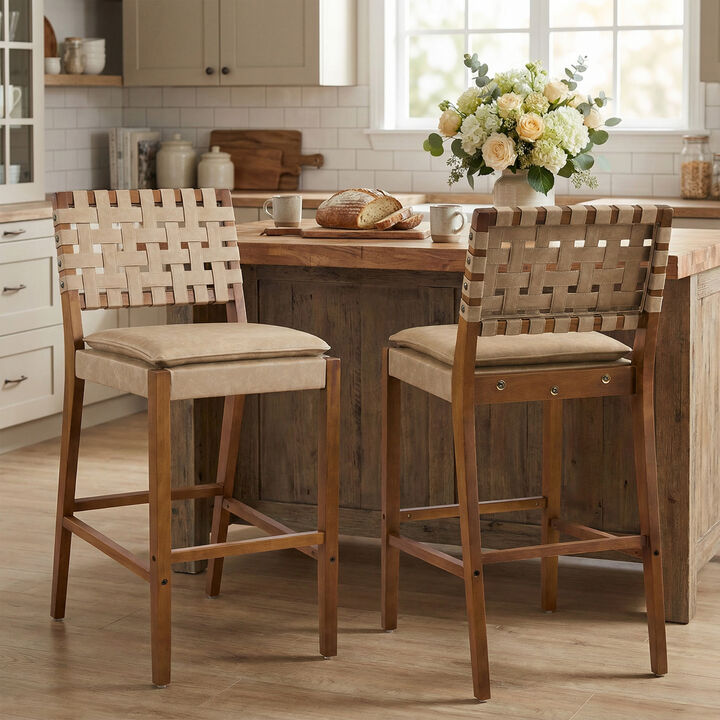 Christopher Knight Home Marc Contemporary Rubberwood and Faux Leather Upholstered Barstools (Set of 2)