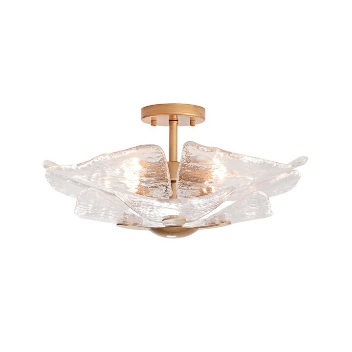 Brisa 4-light Modern Textured Glass Panels Flush Mount - Brushed Brass