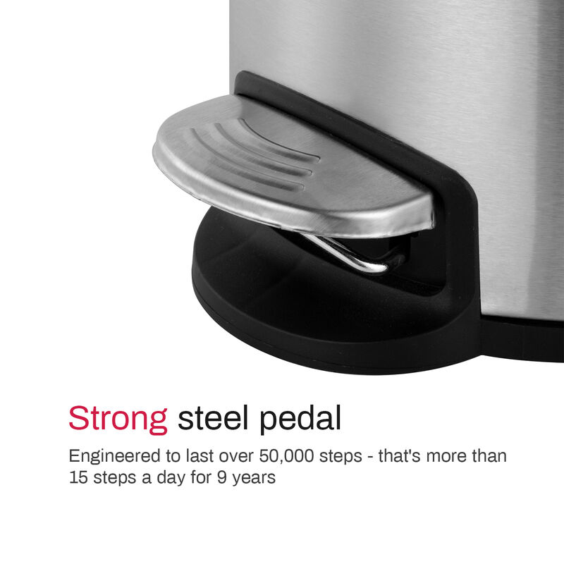 1.32 Gal./5 Liter Stainless Steel Round Step-on Trash Can for Bathroom and Office image number 6