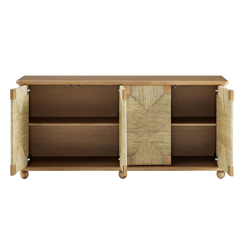 Marola 71 Inch Oak Wood Sideboard with 4 Seagrass Doors image number 7