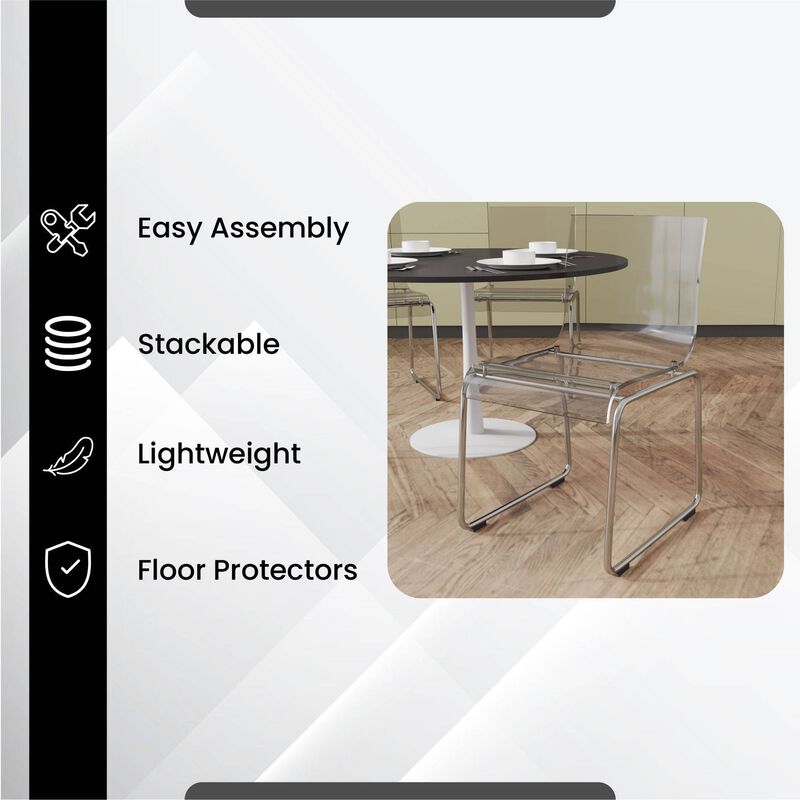 LeisureMod Lima Modern Acrylic Chair with Molded Seat and Chrome Legs, Stylish and Durable Design Perfect for Kitchen, Dining Room, Office, or Lounge